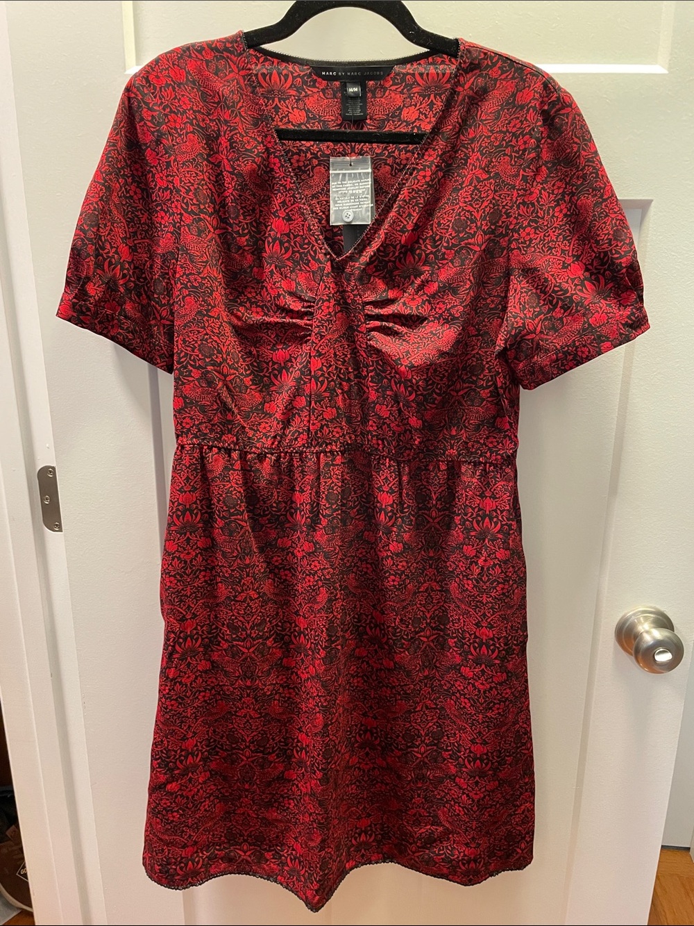 NWT Marc Jacobs Dress Dark Academia Red Black Floral V-Neck Whimsygoth Size M